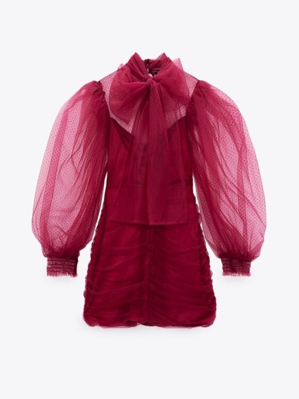 Zara Women Tulle Swiss Dot Dress Fuchsia 0387/197